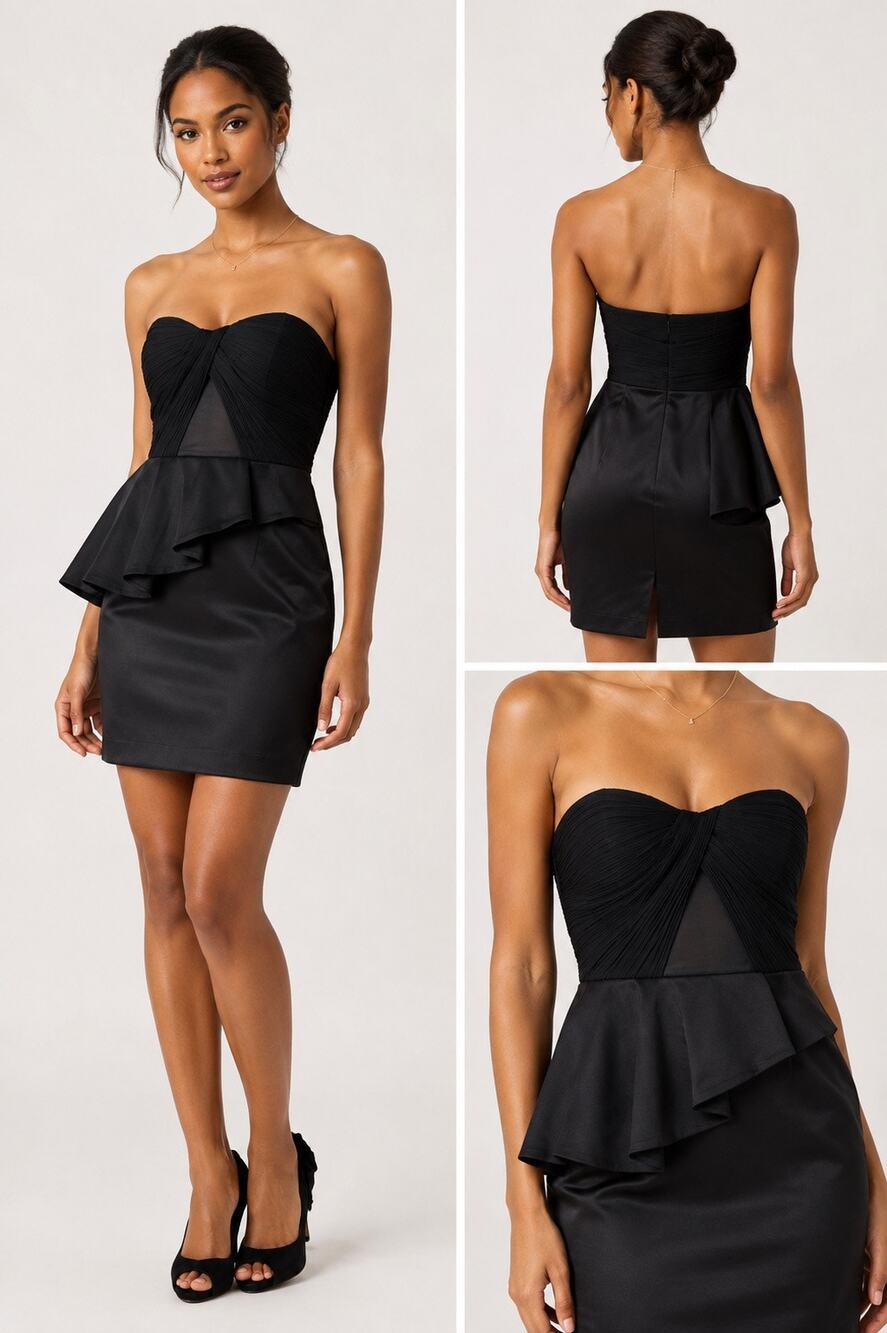 Karen Millen Black Peplum Corset Dress Strapless Cocktail Mini Dress Size 6